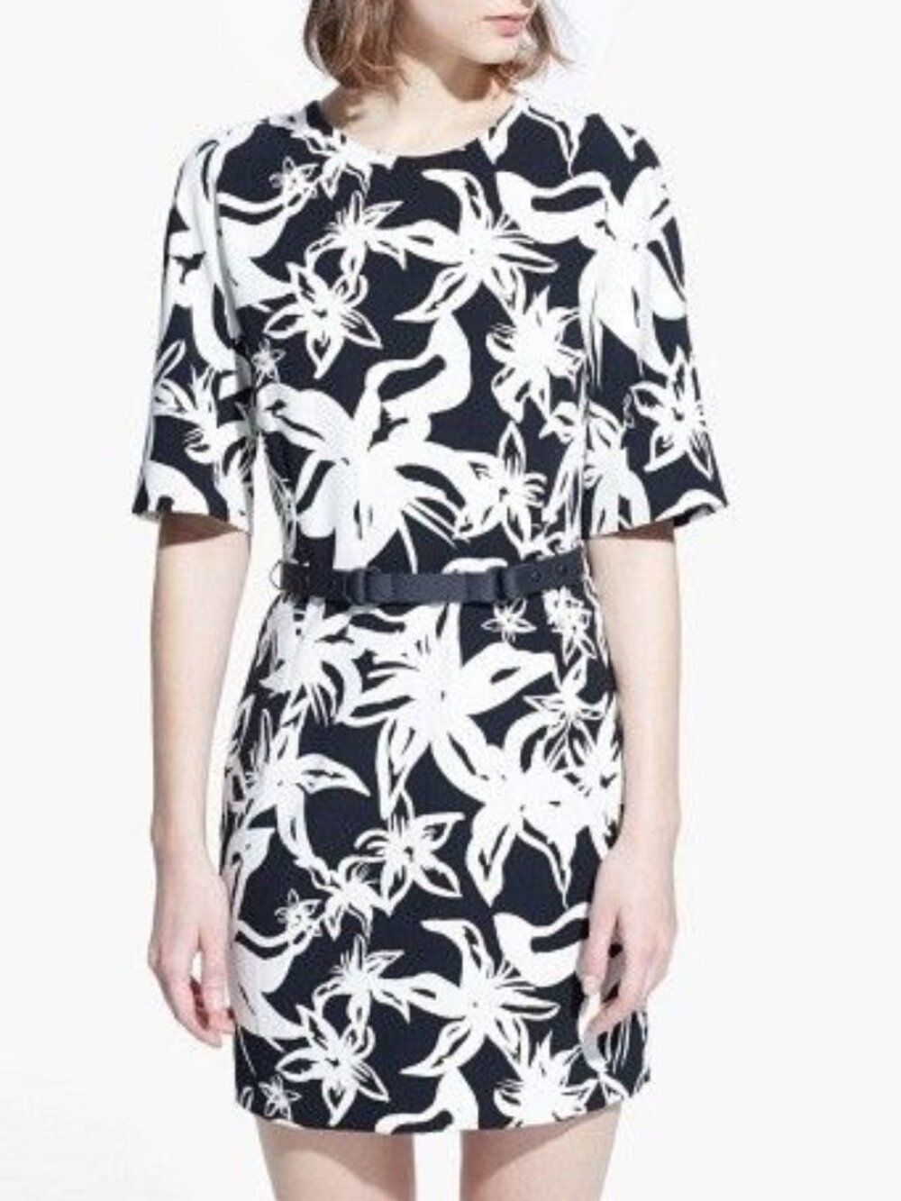 Mango Black and Creamy White Floral Mini Dress